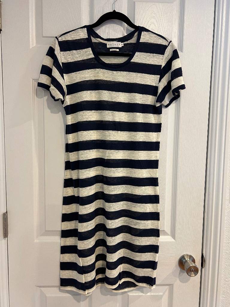 Velvet Striped T-Shirt Dress M 100% Linen
